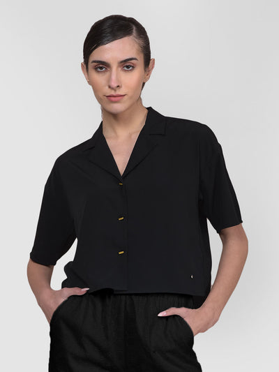 Women's Solid Black Regular Fit Shirt