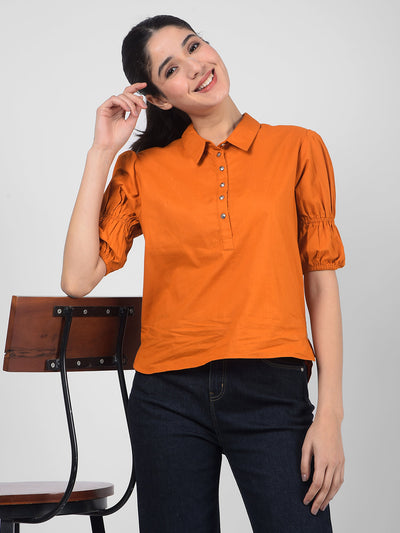 Women's Solid Orange Regular Fit Shirt